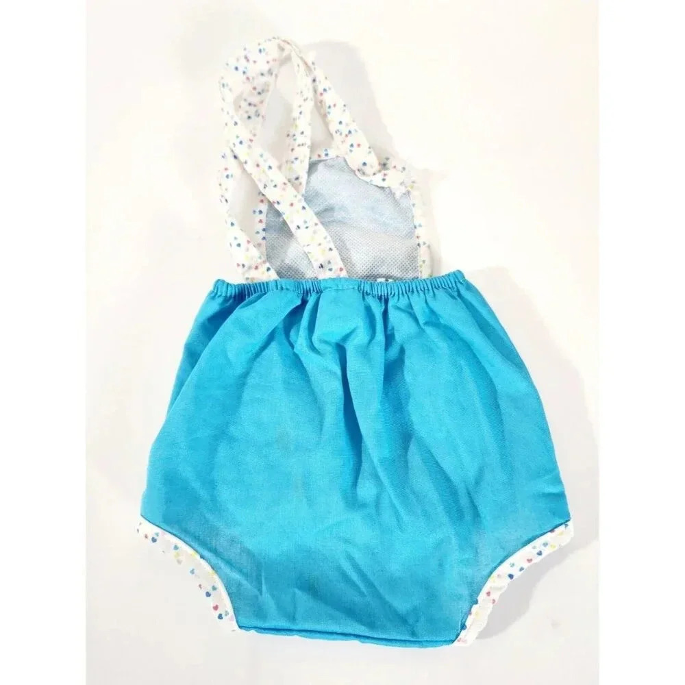 Vtg Polar Infantswear Girl Romper Sun Suite Blue Hearts 0-6 Months Made In USA - Picture 3 of 4
